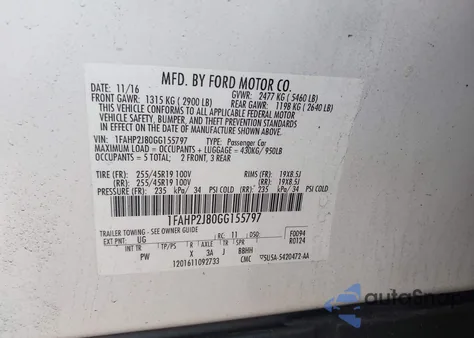 2016 Ford Taurus Limited from USA, damaged, VIN 1FAHP2J80GG155797